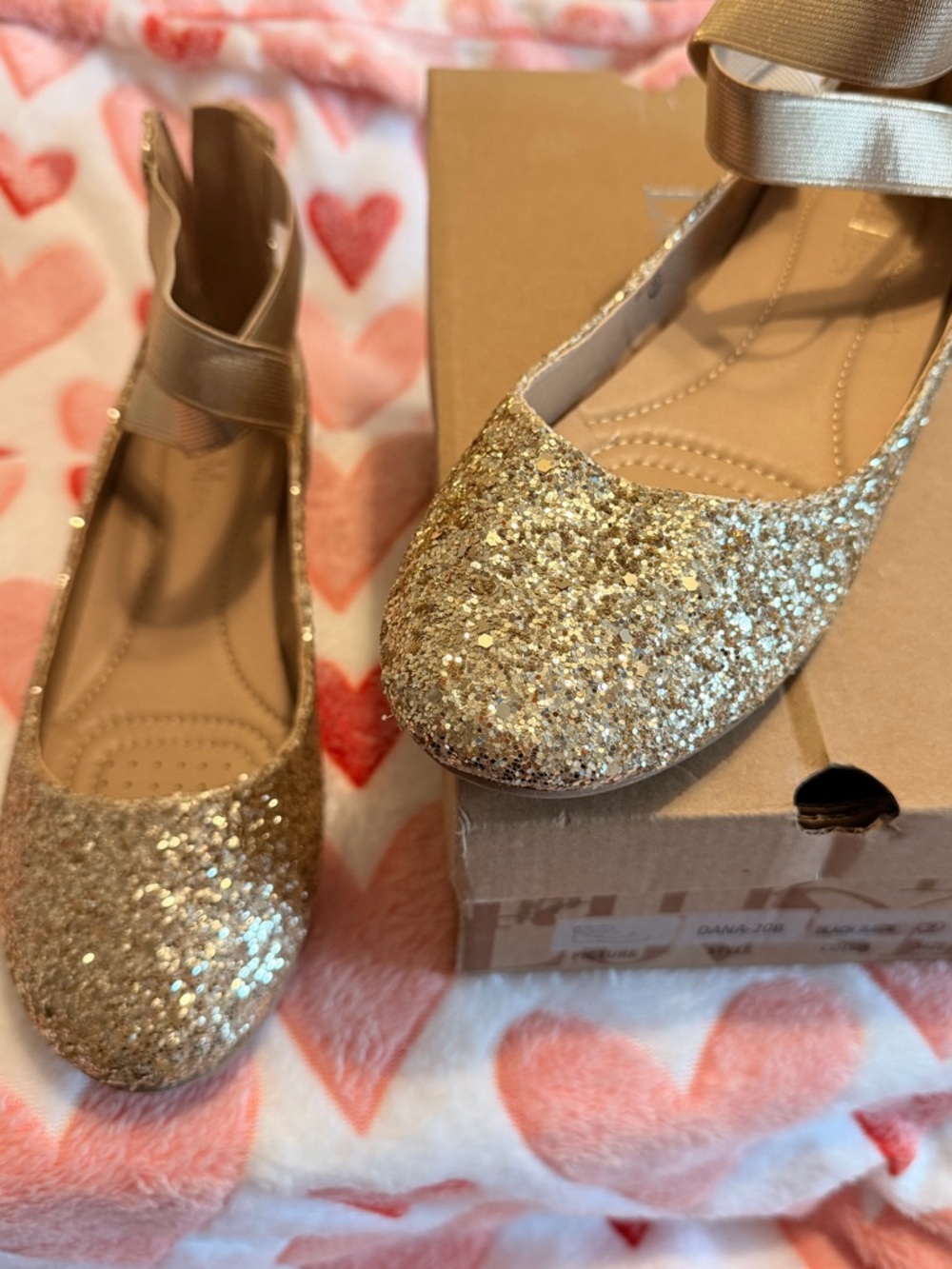 Bella Marie Gold Glitter Ballet Flats with Ankle Strap - Picture 2 of 5